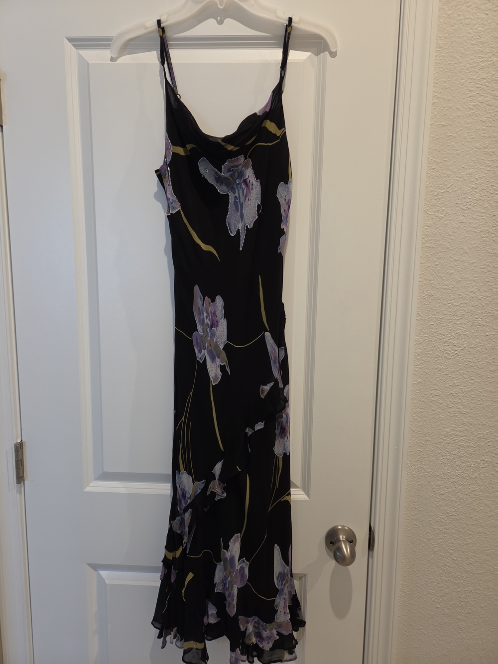 Studio Black Maxi Slip Dress with Purple Floral Motif